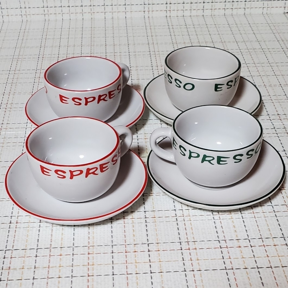 Set of 4 Espresso Cups & Saucers